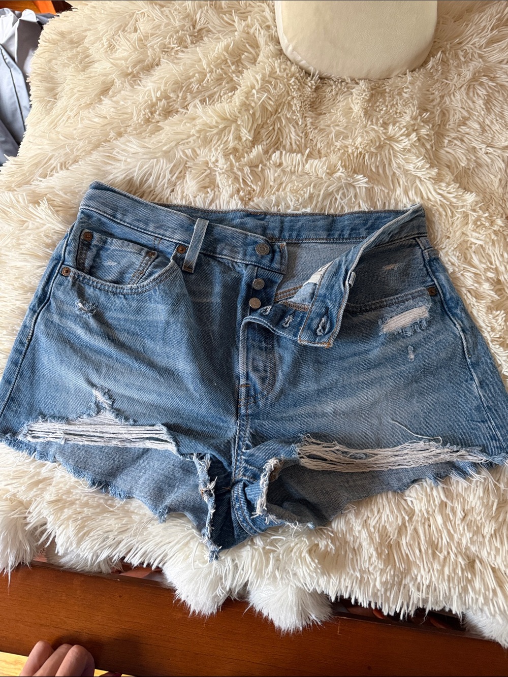 Levi's Light Blue Distressed High-Rise Jean Shorts